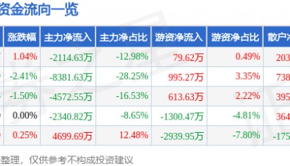 股票行情快报:新北洋(002376)7月24日主力资金净卖出2114.63万元