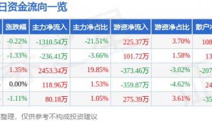 股票行情快报:飞乐音响(600651)7月8日主力资金净卖出1310.54万元