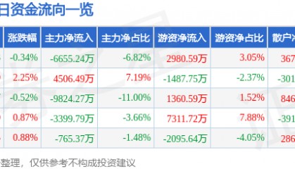 股票行情快报:华菱钢铁(000932)7月30日主力资金净卖出6655.24万元