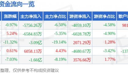 股票行情快报：银之杰（300085）7月28日主力资金净卖出5756.26万元