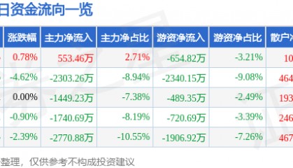 股票行情快报:乐山电力(600644)9月4日主力资金净买入553.46万元