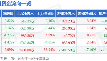 股票行情快报:七匹狼(002029)8月12日主力资金净卖出17.25万元