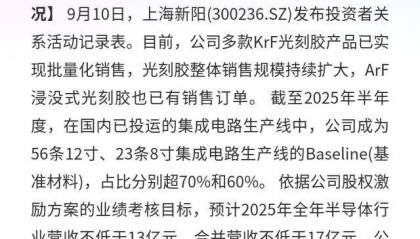 上海新阳：光刻胶销售增，2025营收目标超17亿