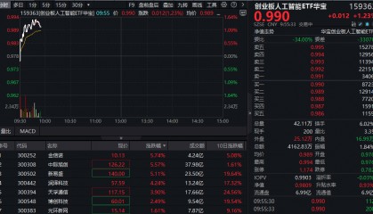 ETF盘中资讯|5000亿美元大利好!CPO持续火热,创业板人工智能ETF华宝(159363)逆市涨逾1%,“易中天”领跑