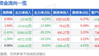 股票行情快报:新北洋(002376)7月25日主力资金净卖出57.01万元