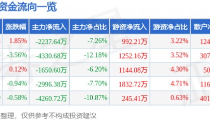 股票行情快报:新北洋(002376)8月28日主力资金净卖出2237.64万元
