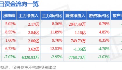 股票行情快报：顺络电子（002138）8月5日主力资金净买入2.17亿元