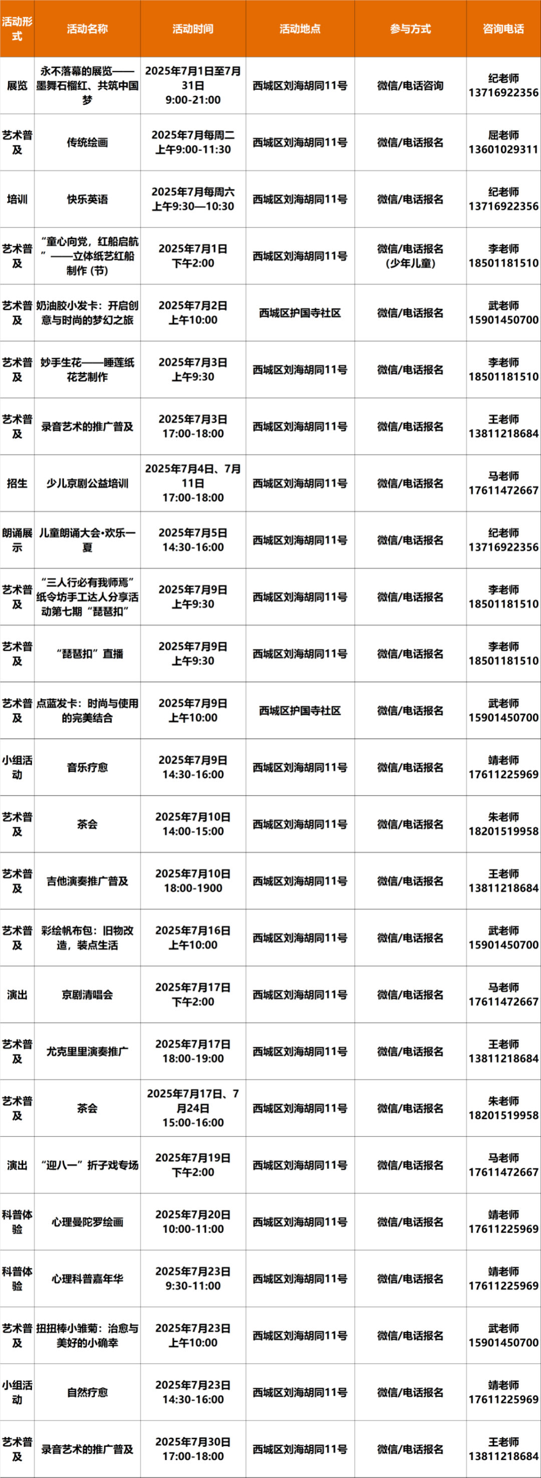 西城7月演出资讯、免费活动早知道→