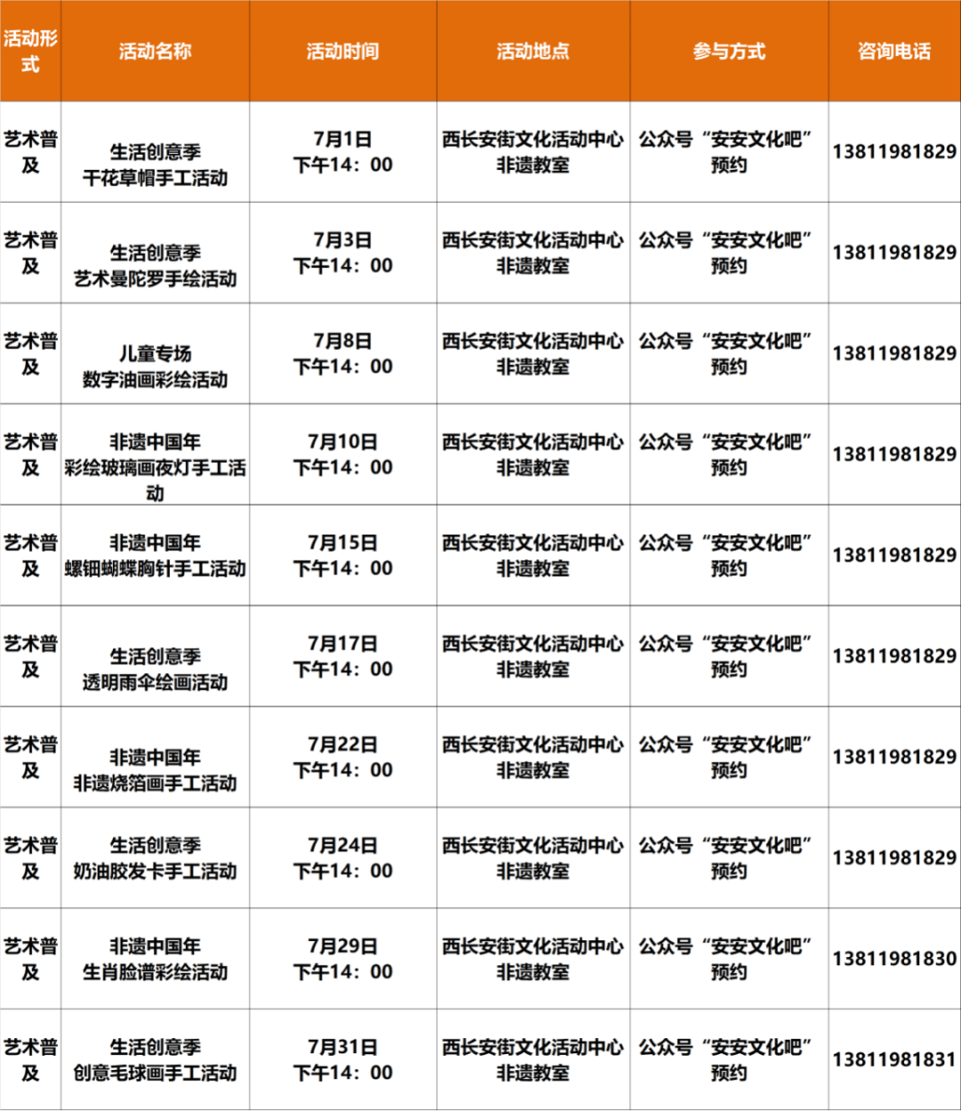 西城7月演出资讯、免费活动早知道→